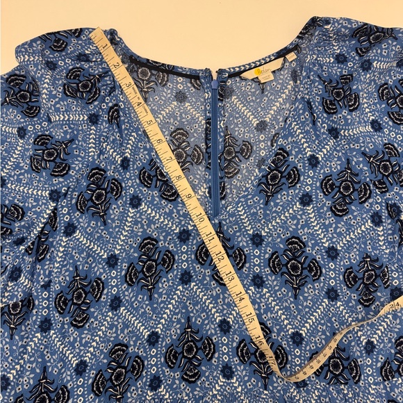 Boden Anna Double Cloth Midi Dress in the "Mosaic Blue Poppy Bloom" pattern - Picture 13 of 16